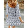 imageDokotoo Fall Dresses for Women 2025 Boho Floral Square Neck Smocked 34 Sleeve Casual ALine Swing Mini Dress SundressSky Blue