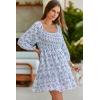 imageDokotoo Fall Dresses for Women 2025 Boho Floral Square Neck Smocked 34 Sleeve Casual ALine Swing Mini Dress SundressSky Blue