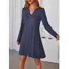 imageDokotoo Fall Dresses for Women 2025 Casual V Neck Puff Long Sleeve Elegant Flowy Swing Mini DressBlue