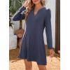 imageDokotoo Fall Dresses for Women 2025 Casual V Neck Puff Long Sleeve Elegant Flowy Swing Mini DressBlue