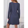 imageDokotoo Fall Dresses for Women 2025 Casual V Neck Puff Long Sleeve Elegant Flowy Swing Mini DressBlue
