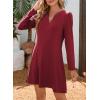 imageDokotoo Fall Dresses for Women 2025 Casual V Neck Puff Long Sleeve Elegant Flowy Swing Mini DressDark Red