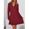 imageDokotoo Fall Dresses for Women 2025 Casual V Neck Puff Long Sleeve Elegant Flowy Swing Mini DressDark Red