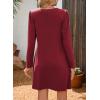 imageDokotoo Fall Dresses for Women 2025 Casual V Neck Puff Long Sleeve Elegant Flowy Swing Mini DressDark Red