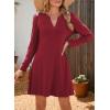 imageDokotoo Fall Dresses for Women 2025 Casual V Neck Puff Long Sleeve Elegant Flowy Swing Mini DressDark Red