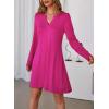 imageDokotoo Fall Dresses for Women 2025 Casual V Neck Puff Long Sleeve Elegant Flowy Swing Mini DressHot Pink
