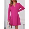 imageDokotoo Fall Dresses for Women 2025 Casual V Neck Puff Long Sleeve Elegant Flowy Swing Mini DressHot Pink