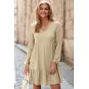 imageDokotoo Fall Dresses for Women 2025 Long Sleeve V Neck Lightweight Ribbed Knit Empire Waist Casual A Line Swing Mini DressApricot