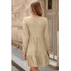 imageDokotoo Fall Dresses for Women 2025 Long Sleeve V Neck Lightweight Ribbed Knit Empire Waist Casual A Line Swing Mini DressApricot