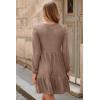 imageDokotoo Fall Dresses for Women 2025 Long Sleeve V Neck Lightweight Ribbed Knit Empire Waist Casual A Line Swing Mini DressBeige