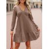 imageDokotoo Fall Dresses for Women 2025 Long Sleeve V Neck Lightweight Ribbed Knit Empire Waist Casual A Line Swing Mini DressBeige