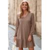 imageDokotoo Fall Dresses for Women 2025 Long Sleeve V Neck Lightweight Ribbed Knit Empire Waist Casual A Line Swing Mini DressBeige