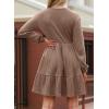 imageDokotoo Fall Dresses for Women 2025 Long Sleeve V Neck Lightweight Ribbed Knit Empire Waist Casual A Line Swing Mini DressBeige