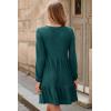 imageDokotoo Fall Dresses for Women 2025 Long Sleeve V Neck Lightweight Ribbed Knit Empire Waist Casual A Line Swing Mini DressBlackish Green