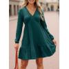 imageDokotoo Fall Dresses for Women 2025 Long Sleeve V Neck Lightweight Ribbed Knit Empire Waist Casual A Line Swing Mini DressBlackish Green