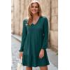 imageDokotoo Fall Dresses for Women 2025 Long Sleeve V Neck Lightweight Ribbed Knit Empire Waist Casual A Line Swing Mini DressBlackish Green