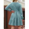 imageDokotoo Fall Dresses for Women 2025 Long Sleeve V Neck Lightweight Ribbed Knit Empire Waist Casual A Line Swing Mini DressLight Blue