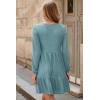 imageDokotoo Fall Dresses for Women 2025 Long Sleeve V Neck Lightweight Ribbed Knit Empire Waist Casual A Line Swing Mini DressLight Blue