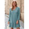 imageDokotoo Fall Dresses for Women 2025 Long Sleeve V Neck Lightweight Ribbed Knit Empire Waist Casual A Line Swing Mini DressLight Blue