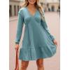 imageDokotoo Fall Dresses for Women 2025 Long Sleeve V Neck Lightweight Ribbed Knit Empire Waist Casual A Line Swing Mini DressLight Blue