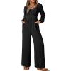 imageDokotoo Jumpsuits for Women 2025 Fall Long Sleeves Square Neck Button Decoration Rompers Overalls with PocketsBlack