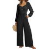 imageDokotoo Jumpsuits for Women 2025 Fall Long Sleeves Square Neck Button Decoration Rompers Overalls with PocketsBlack