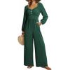 imageDokotoo Jumpsuits for Women 2025 Fall Long Sleeves Square Neck Button Decoration Rompers Overalls with PocketsBlackish Green