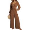 imageDokotoo Jumpsuits for Women 2025 Fall Long Sleeves Square Neck Button Decoration Rompers Overalls with PocketsChestnut