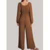 imageDokotoo Jumpsuits for Women 2025 Fall Long Sleeves Square Neck Button Decoration Rompers Overalls with PocketsChestnut