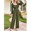 imageDokotoo Jumpsuits for Women 2025 Fall Long Sleeves Square Neck Button Decoration Rompers Overalls with PocketsJungle Green