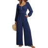 imageDokotoo Jumpsuits for Women 2025 Fall Long Sleeves Square Neck Button Decoration Rompers Overalls with PocketsNavy Blue