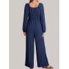 imageDokotoo Jumpsuits for Women 2025 Fall Long Sleeves Square Neck Button Decoration Rompers Overalls with PocketsNavy Blue