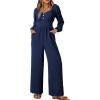 imageDokotoo Jumpsuits for Women 2025 Fall Long Sleeves Square Neck Button Decoration Rompers Overalls with PocketsNavy Blue