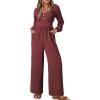 imageDokotoo Jumpsuits for Women 2025 Fall Long Sleeves Square Neck Button Decoration Rompers Overalls with PocketsRed Dahlia
