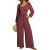 imageDokotoo Jumpsuits for Women 2025 Fall Long Sleeves Square Neck Button Decoration Rompers Overalls with PocketsRed Dahlia
