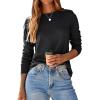 imageDokotoo Long Sleeve Shirts Crewneck Womens Tops 2025 Fall Outfits Comfort Basic Tees Fashion ClothingBlack