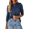 imageDokotoo Long Sleeve Shirts Crewneck Womens Tops 2025 Fall Outfits Comfort Basic Tees Fashion ClothingDark Blue