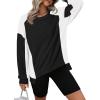 imageDokotoo Oversized Sweatshirt for Women Waffle Knit Color Block Crewneck Long Sleeve Casual High Low Pullover Sweatshirts TopsBlack