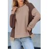 imageDokotoo Oversized Sweatshirt for Women Waffle Knit Color Block Crewneck Long Sleeve Casual High Low Pullover Sweatshirts TopsBrown