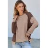 imageDokotoo Oversized Sweatshirt for Women Waffle Knit Color Block Crewneck Long Sleeve Casual High Low Pullover Sweatshirts TopsBrown