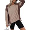 imageDokotoo Oversized Sweatshirt for Women Waffle Knit Color Block Crewneck Long Sleeve Casual High Low Pullover Sweatshirts TopsBrown