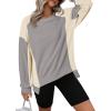 imageDokotoo Oversized Sweatshirt for Women Waffle Knit Color Block Crewneck Long Sleeve Casual High Low Pullover Sweatshirts TopsGrey