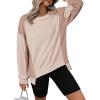 imageDokotoo Oversized Sweatshirt for Women Waffle Knit Color Block Crewneck Long Sleeve Casual High Low Pullover Sweatshirts TopsKhaki