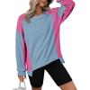 imageDokotoo Oversized Sweatshirt for Women Waffle Knit Color Block Crewneck Long Sleeve Casual High Low Pullover Sweatshirts TopsLight Blue