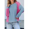 imageDokotoo Oversized Sweatshirt for Women Waffle Knit Color Block Crewneck Long Sleeve Casual High Low Pullover Sweatshirts TopsLight Blue