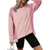 imageDokotoo Oversized Sweatshirt for Women Waffle Knit Color Block Crewneck Long Sleeve Casual High Low Pullover Sweatshirts TopsPink