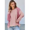 imageDokotoo Oversized Sweatshirt for Women Waffle Knit Color Block Crewneck Long Sleeve Casual High Low Pullover Sweatshirts TopsPink