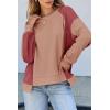 imageDokotoo Oversized Sweatshirt for Women Waffle Knit Color Block Crewneck Long Sleeve Casual High Low Pullover Sweatshirts TopsRed