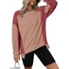 imageDokotoo Oversized Sweatshirt for Women Waffle Knit Color Block Crewneck Long Sleeve Casual High Low Pullover Sweatshirts TopsRed