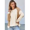 imageDokotoo Oversized Sweatshirt for Women Waffle Knit Color Block Crewneck Long Sleeve Casual High Low Pullover Sweatshirts TopsWhite